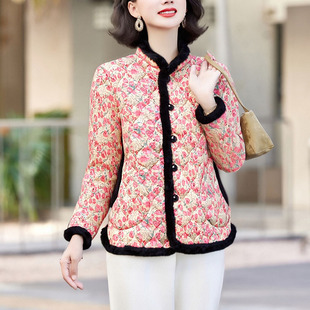 2025新款妈妈冬季新款时尚碎花小棉袄加绒加厚棉袄民族风棉服外套