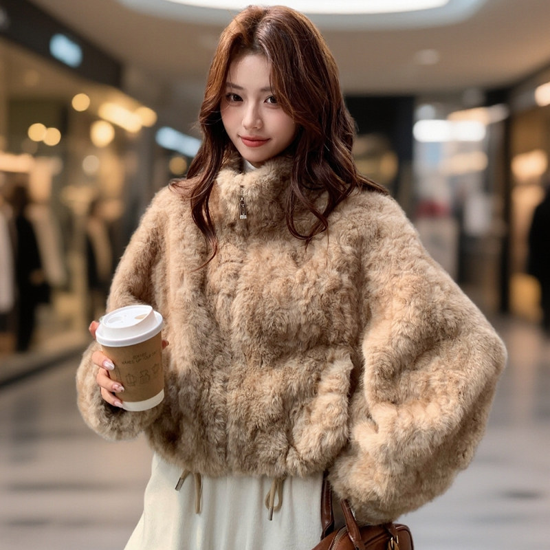 美拉德皮毛一体女装冬季2025短款时尚百搭羊羔毛外套加厚保暖棉服,女装/女士精品,短外套,淘宝优惠券,粉丝福利购,淘宝优惠卷