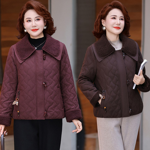 2025妈妈秋冬羊羔领棉衣外套时尚气质中老年女士冬装羽绒棉服短款