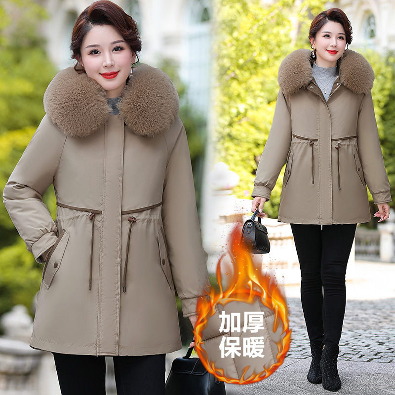 2025冬装派克服女韩版连帽大码保暖棉衣棉袄风衣收腰显瘦加厚外套