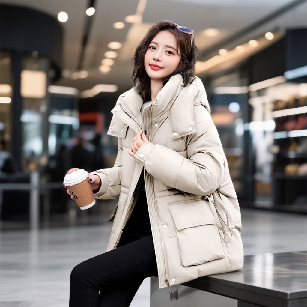 中长款保暖羽绒棉服女2025新款冬季时尚修身显瘦收腰加厚棉衣外套