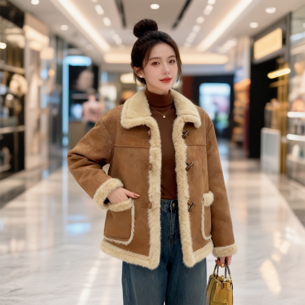 2025冬季新款短款麂皮绒外套小个子皮毛一体羊羔毛加厚外套女上衣,女装/女士精品,短外套,淘宝优惠券,粉丝福利购,淘宝优惠卷