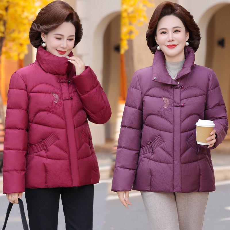 新中式妈妈冬装大码外套保暖羽绒棉服2025新款棉衣中老年人棉袄女