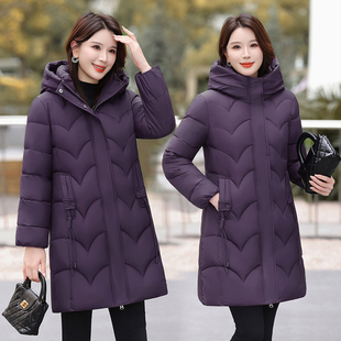 新款 宽松连帽中长款 妈妈装 大码 棉袄女外套 2025棉服时尚 中老年冬季