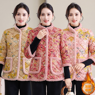中老年冬季 马甲女士加绒碎花小棉衣外穿保暖棉袄 2025妈妈加厚中袖