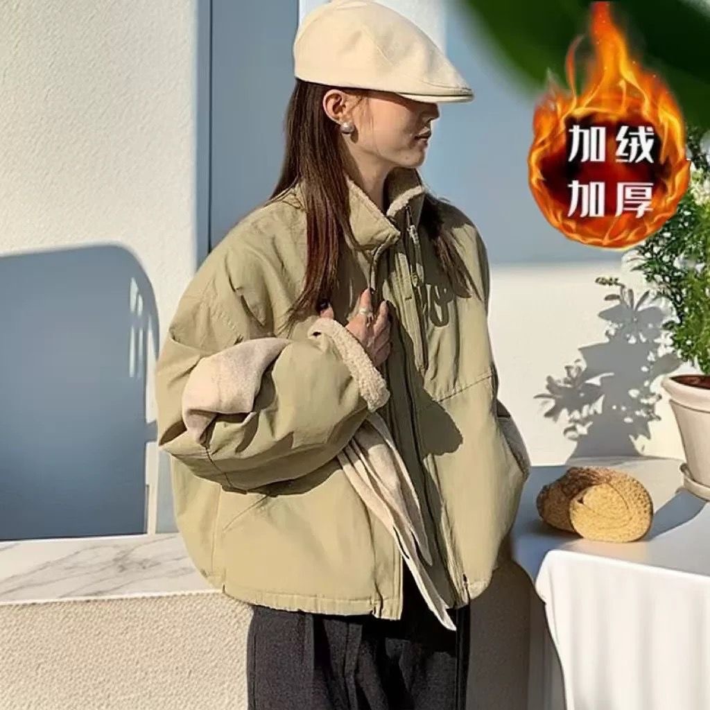 加绒小个子派克服短款冬季新款立领2025加厚加绒夹克休闲外套上衣