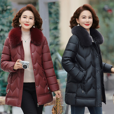 妈妈羽绒棉服皮衣女款2025新款免洗中老年秋冬季大码棉袄洋气棉衣