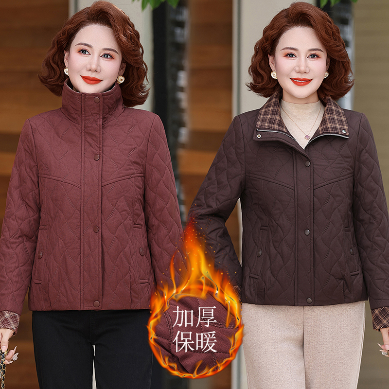 洋气妈妈冬装夹棉外套大码宽松棉衣女2025新款中老年保暖短款棉袄