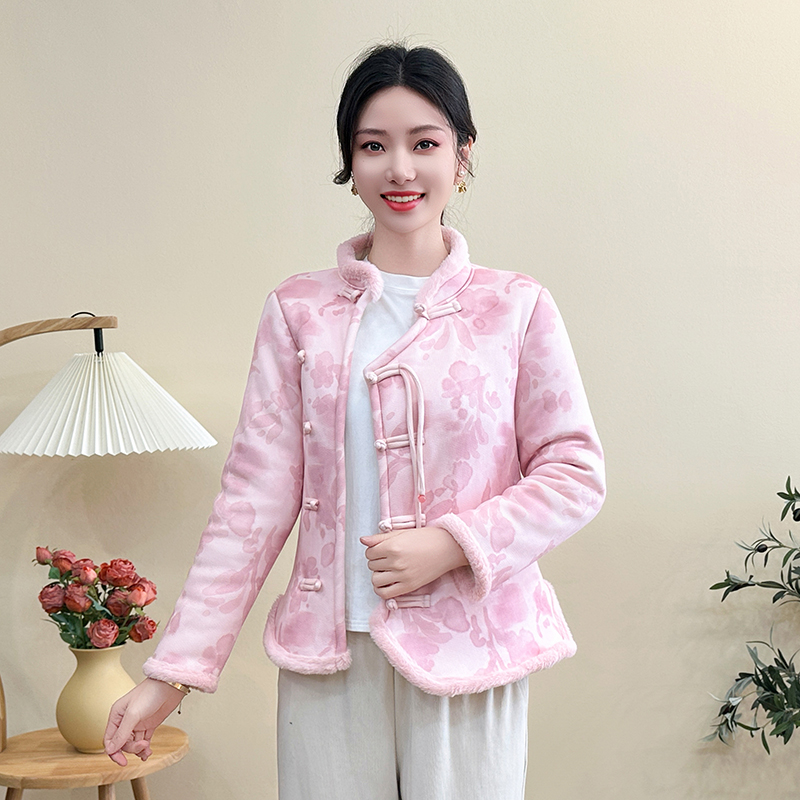 新款国风花棉袄女冬季2025加绒加厚大码棉衣盘扣东北碎花棉服外套