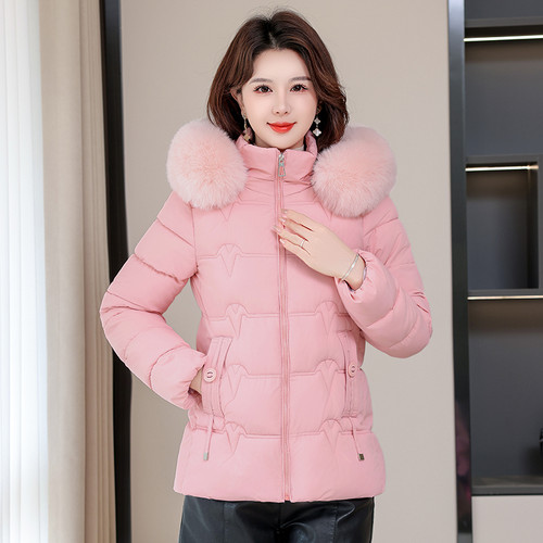 新款羽绒棉服女2025短款加绒加厚修身棉衣大毛领冬季小棉袄外套女