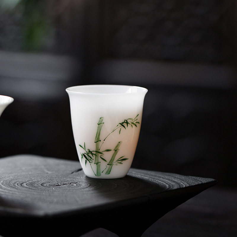 手绘冰种玉瓷主人杯茶杯单杯高档白瓷家用个人专用喝茶品茗杯