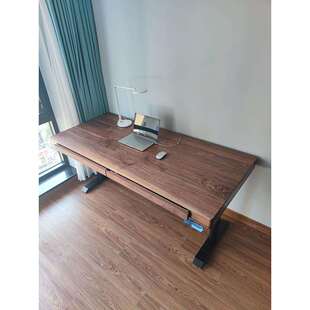 黑胡桃电脑书桌电动升降桌茶几餐桌客厅两用智能实木初中生学习桌