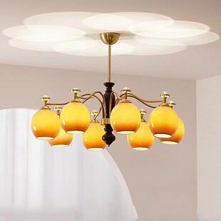 全铜设计师房间卧室餐厅奶油风灯具中古vint美式复古客厅柿子吊灯