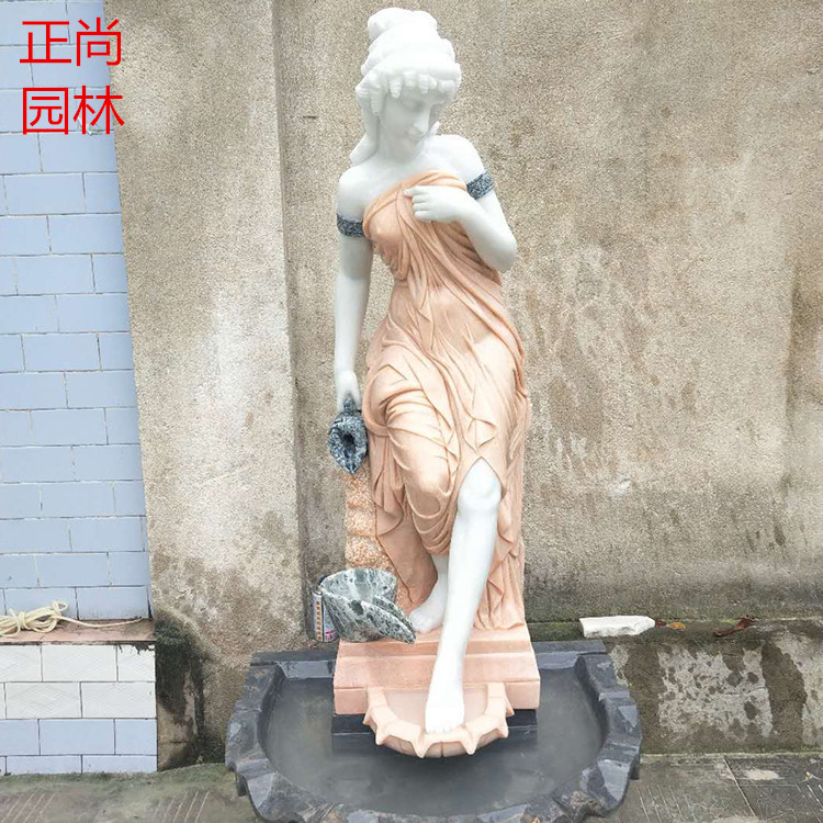 石雕喷泉大理石雕刻欧式人物雕塑景观园林流水摆件手工高端定制