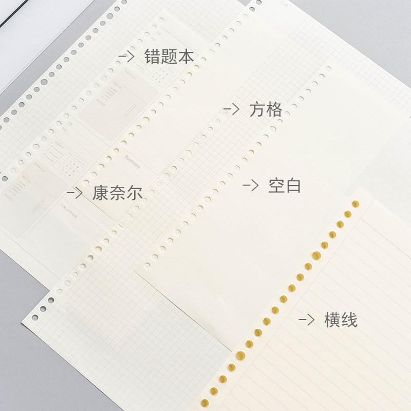 咔巴熊3本活页本替芯20j孔A5横线网格 错题纠错方格空白活页纸内