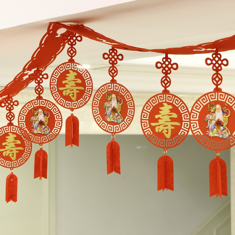 70老人生日长辈过大寿80岁祝寿宴寿字福字拉花挂饰挂件场景装饰用