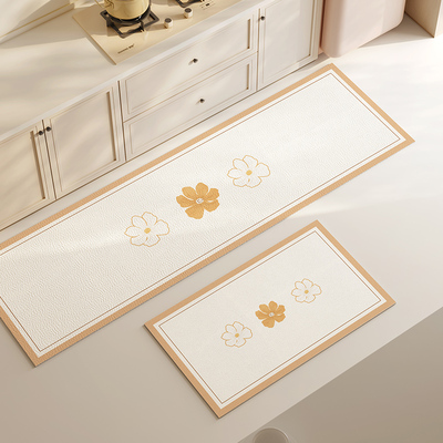 卡通花花厨房地垫防滑防油可擦免洗pvc皮革长条地毯脚垫家用垫子