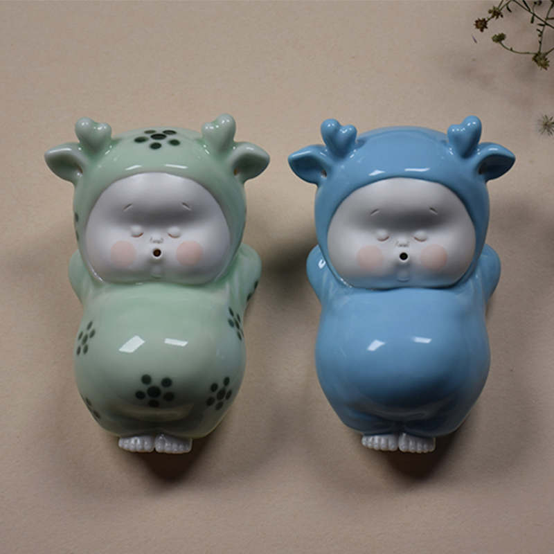 创意可爱手工一鹿平安笔架镇纸陶瓷摆件文房四宝书法毛笔笔搁茶搁