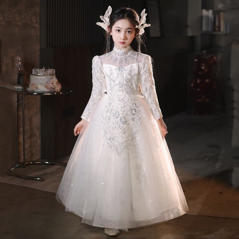 女童生日礼服秋冬轻奢小众高端花童婚礼小女孩公主裙儿童钢琴演奏