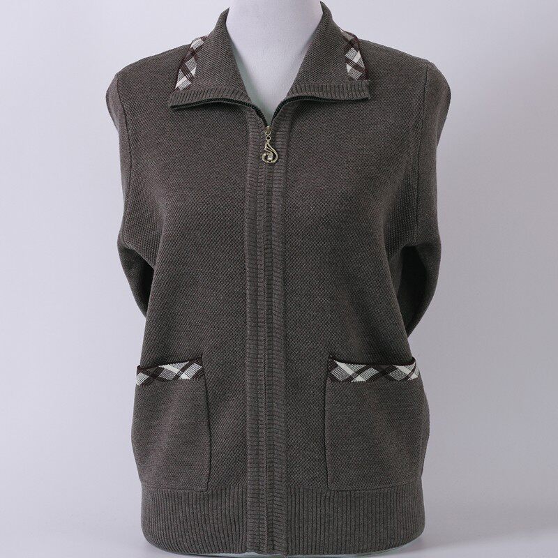 老年人冬装女加厚毛衣开衫60-70岁奶奶装羊毛衫拉链外套老人衣服8