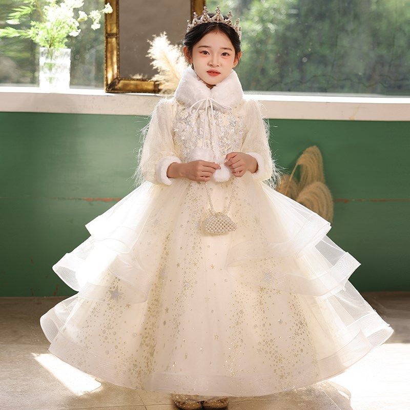 女童礼服冬季高端生日儿童钢琴演出服花童小女孩主持人公主裙秋冬