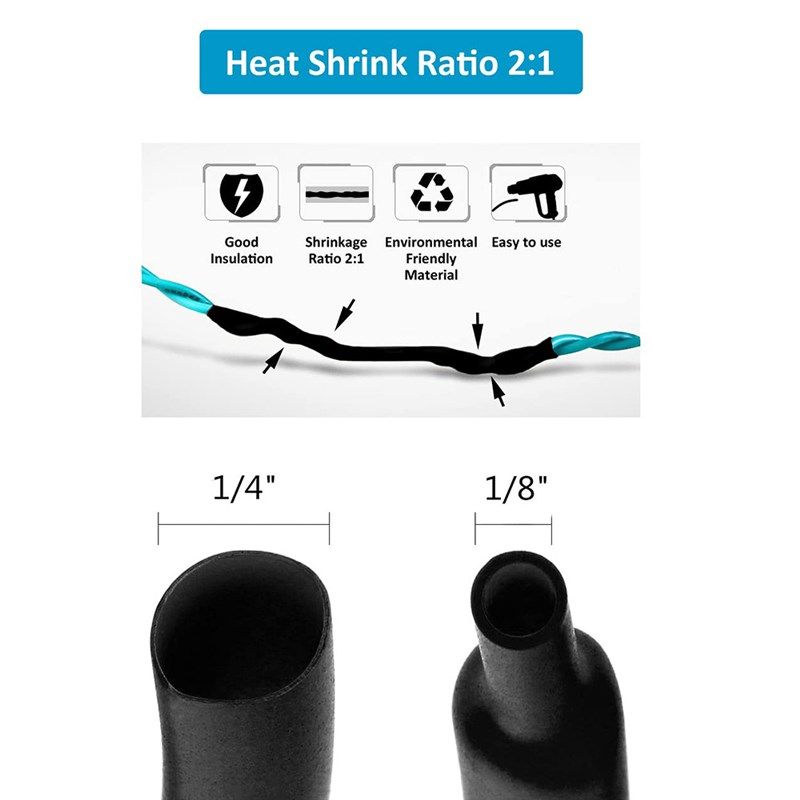 650pcs阻燃热缩套管电线保护套绝缘热缩管盒装黑色热缩管套装