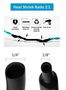 650pcs阻燃热缩套管电线保护套绝缘热缩管盒装黑色热缩管套装