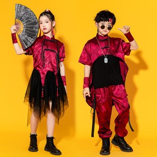 儿童中国风礼服街舞套装男童乐队指挥架子鼓女童爵士舞走秀演出服