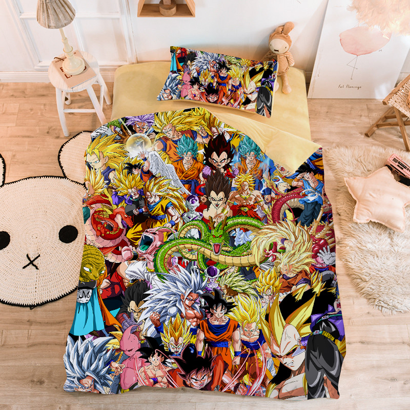 儿童卡通七龙珠床单三件套1.2m床男孩卧室动漫悟空被套枕套四件套
