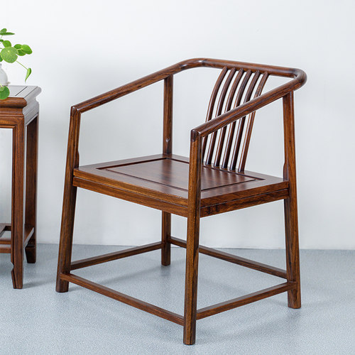 乌金木新中式圈椅全实木椅子休闲茶椅茶桌椅主椅客人椅三件套禅意