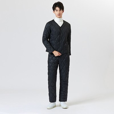 秋冬羽绒棉保暖棉服男轻薄款棉衣棉裤内胆中年爸爸家居服两件套装