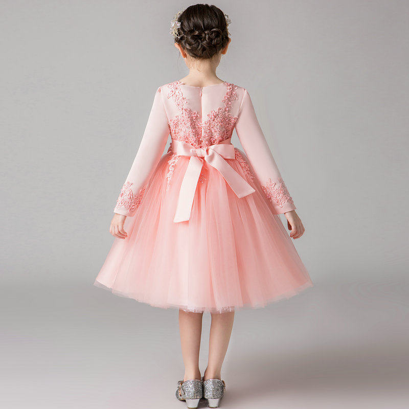 儿童蓬蓬裙粉色公主裙女童连衣裙婚纱裙子春秋冬加绒加厚演出礼服