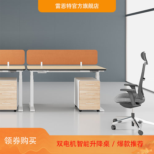 雷恩特双电机升降职员桌高端办公桌组合款可调节办公桌带文件柜