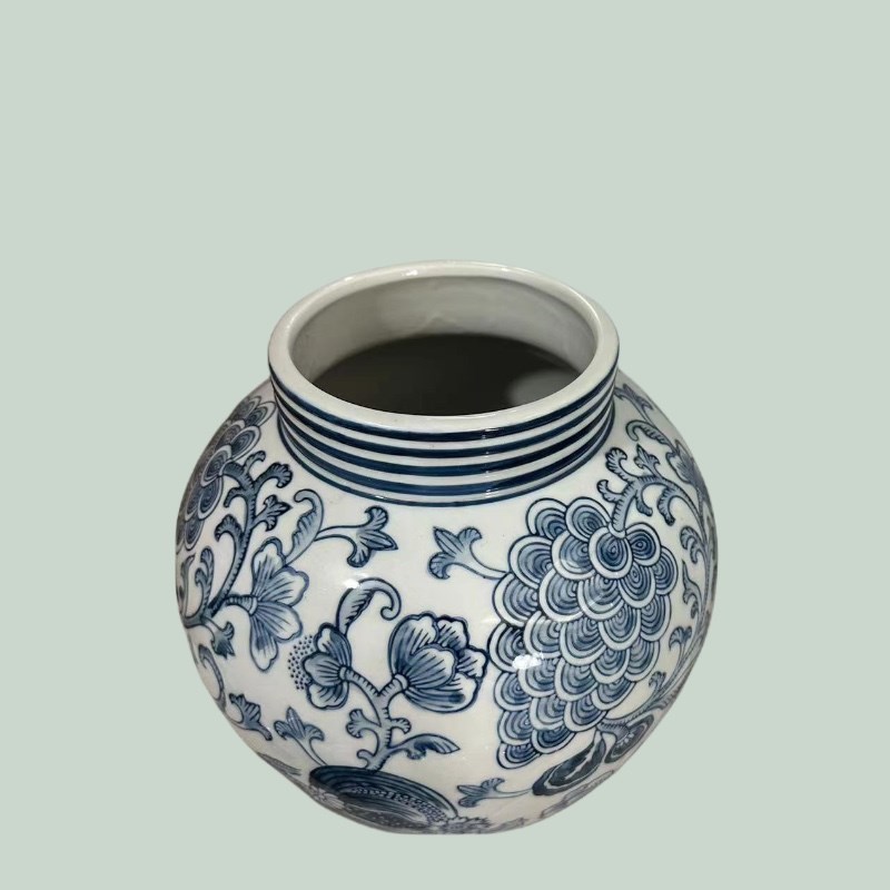 莲花坐隐青花瓷陶瓷新中式花瓶玄关高级感花器复古客厅插花器摆件