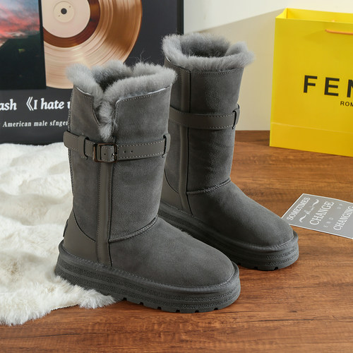 冬季高筒全羊毛套筒皮毛一体靴