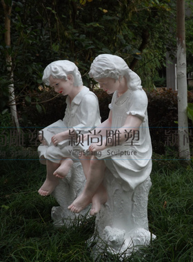 现货速发欧式摆件小孩坐树桩看书雕塑花园草坪摆设励志工艺礼品摆