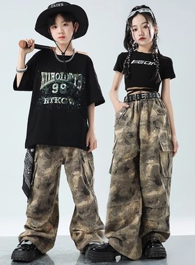 速发少儿爵士舞服装孩pazz迷彩长裤哈ijhop少儿街舞嘻h套装炸街