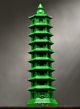 速发绿昌木礼刻层文色塔摆件实木九层文昌塔家居客厅办公室装饰雕