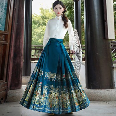 速发日金国常马面裙套装改良新款织风通勤古装新中式汉服款成人