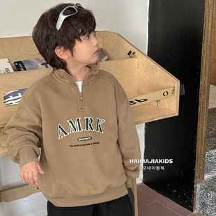 海妈家男童2025冬季新款奥粒绒加绒加厚卫衣儿童韩版冬装衣服外穿