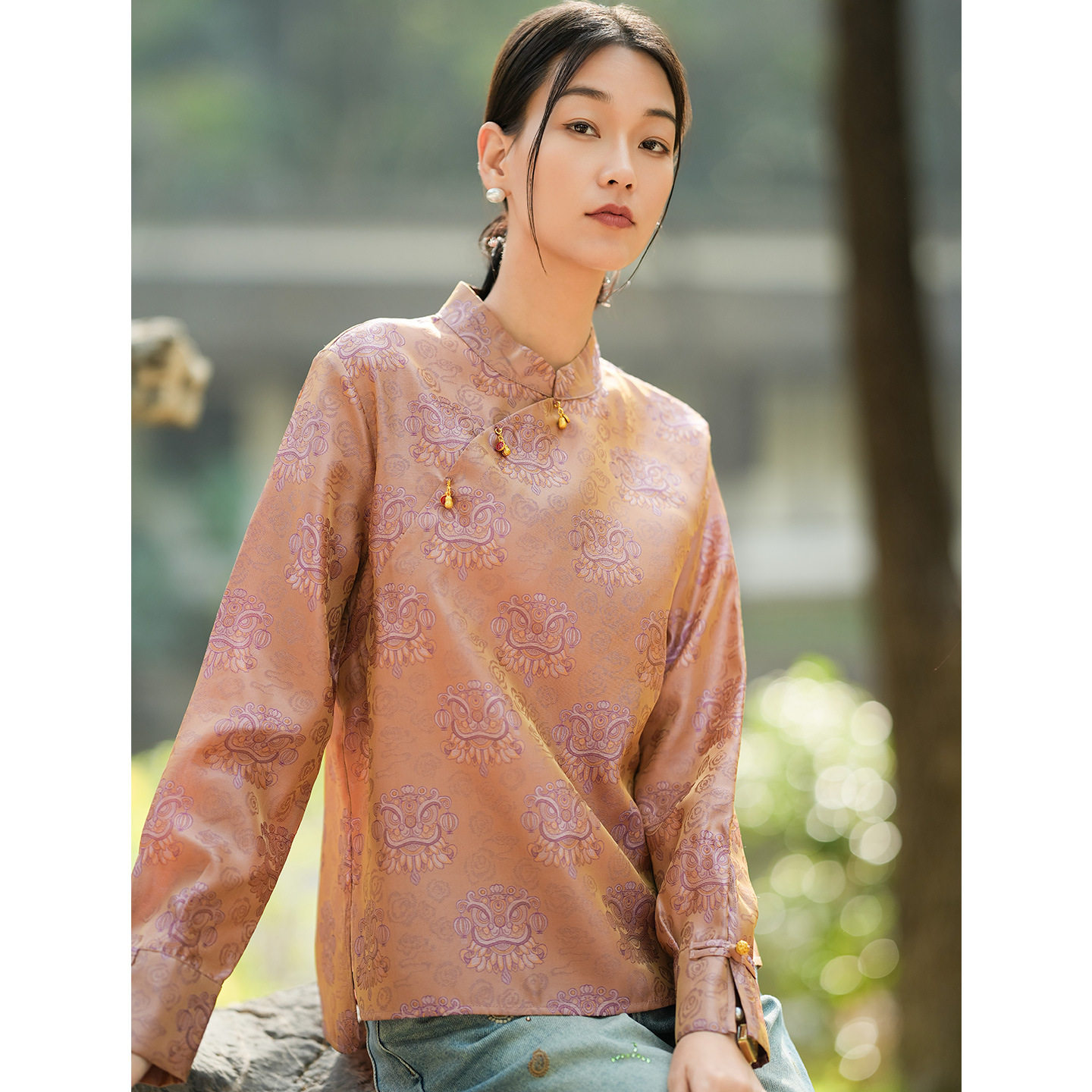 桑蚕丝新中式上衣 复古国风旗袍领100%真丝衬衫女2026春款衬衣