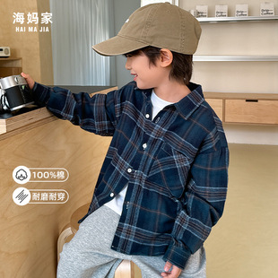 男童磨毛格子衬衫儿童秋装韩版长袖衣服2025海妈家春秋新款童装潮