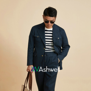 夹克外套 ASHWELL 麻棉混纺 雅斯唯尔老钱深色休闲男士 经典