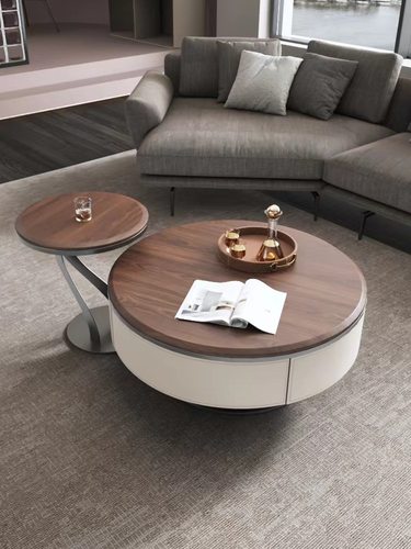 小户型复古风圆形客厅茶几现代简约轻奢高级感家用意式极简带抽屉