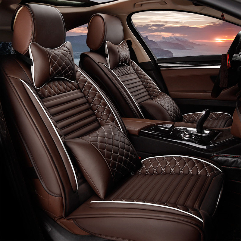 全包围新款汽车座套皮革夏季透气汽车座椅套通用多色带靠腰车坐垫
