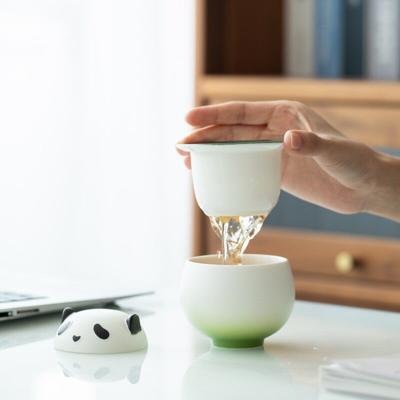 熊猫茶杯茶水分离杯办公室马克杯男女士情侣过滤泡茶杯子陶瓷茶具