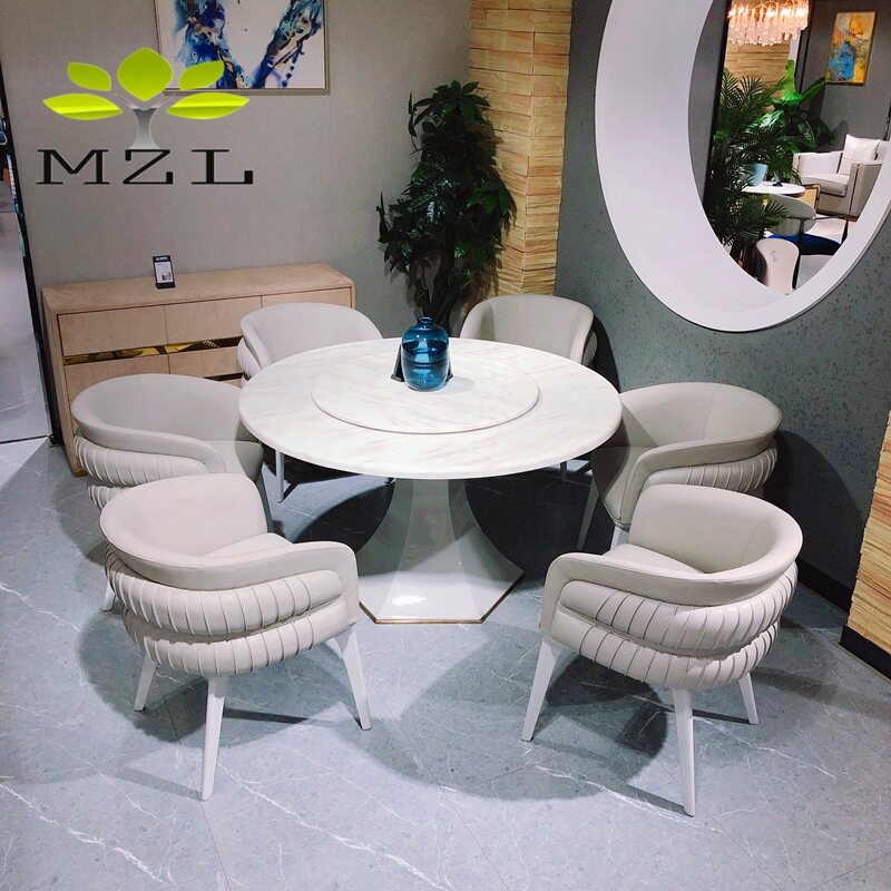 轻奢圆餐桌套装 西式大理石餐桌 饭厅圆形6-8人饭桌 餐厅圆桌椅