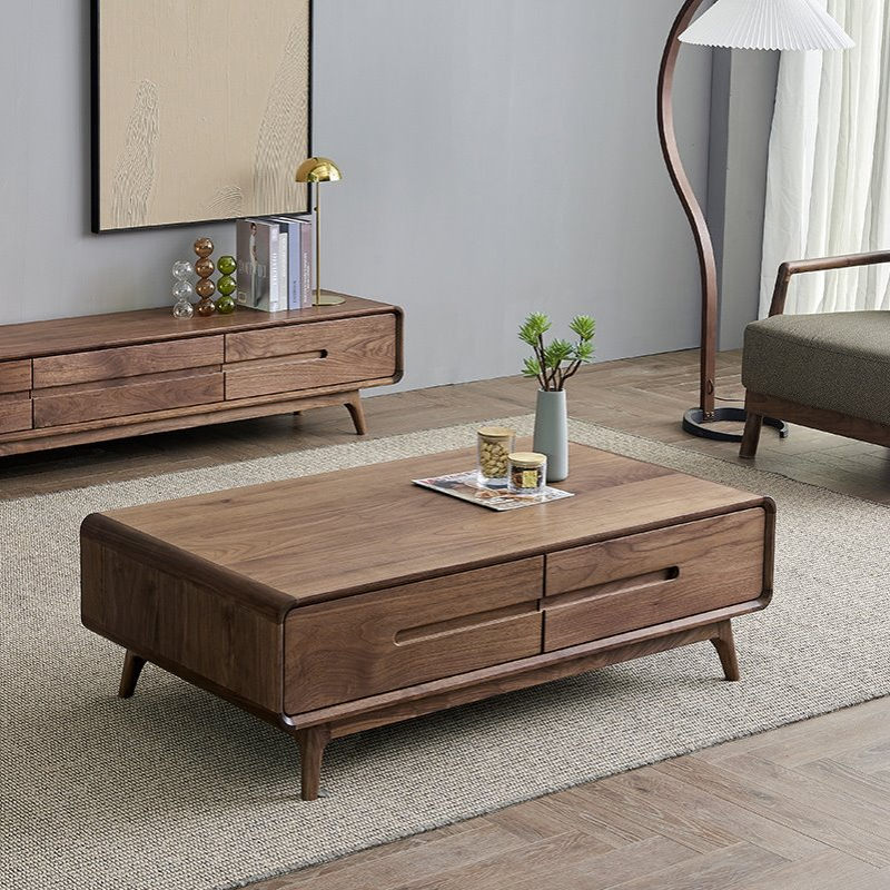 北欧黑胡桃木茶几实木樱桃木原木现代简约客厅多功能储物收纳茶几