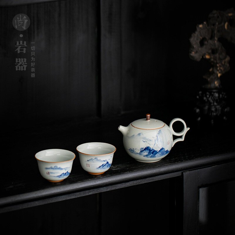 茶具小套装一壶二杯家用陶瓷手绘茶壶茶杯酒店阳台高档轻奢泡茶器