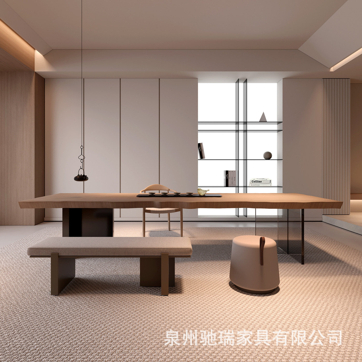 亚克力实木桌椅组合家用客厅茶台餐桌书桌新款简约轻奢白蜡木茶桌